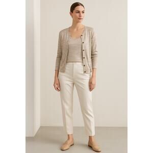 Vintage Missoni Set Cardigan Shell Shirt Tee Twinset Beige Striped Knit Large